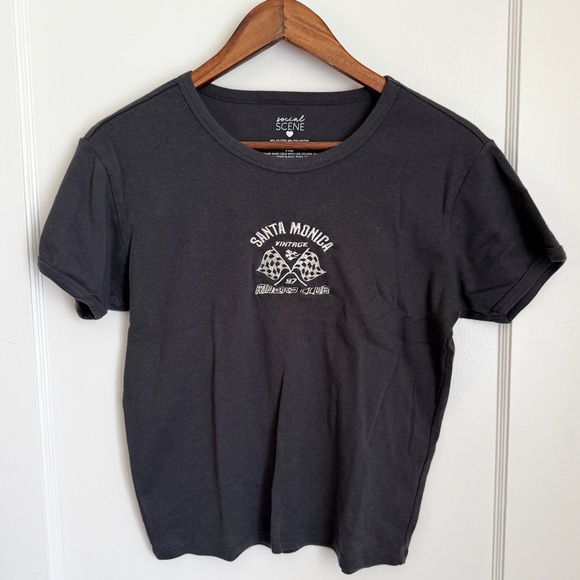 Social Scene Tops - Charcoal Santa Monica Graphic Tee by Social Scene